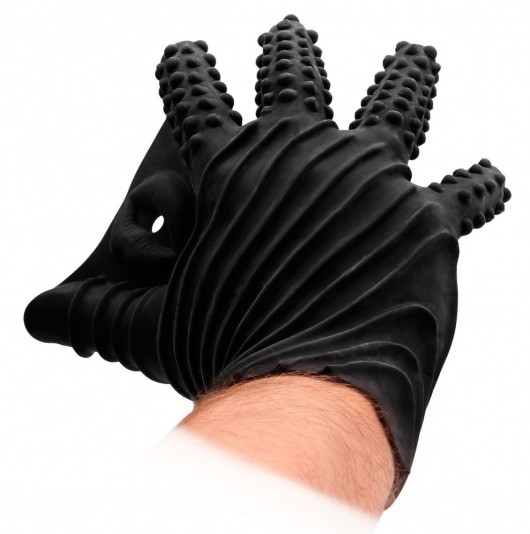 Черная стимулирующая перчатка-мастурбатор Masturbation Glove - Shots Media BV - в Новосибирске купить с доставкой