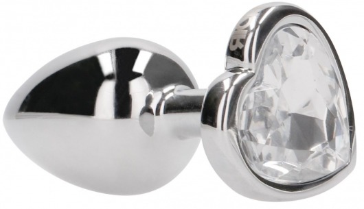 Серебристая анальная пробка с прозрачным кристаллом в форме сердца - 7,1 см. - Shots Media BV - купить с доставкой в Новосибирске