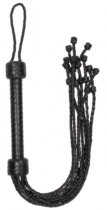 Черная многохвостая плетеная плеть Short Leather Braided Flogger - 69 см. - Shots Media BV - купить с доставкой в Новосибирске