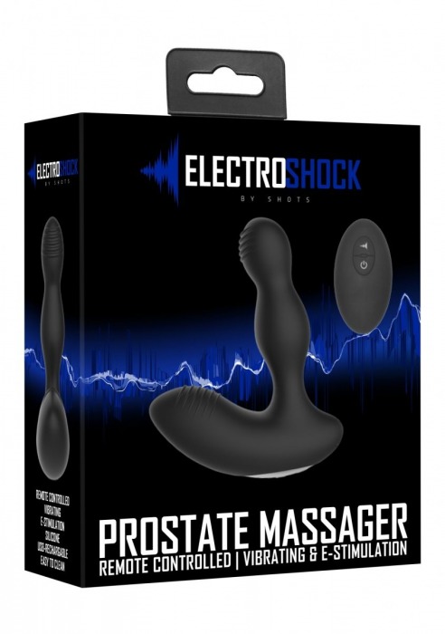Черный массажер простаты с электростимуляцией и пультом ДУ Prostate massager - Shots Media BV - купить с доставкой в Новосибирске