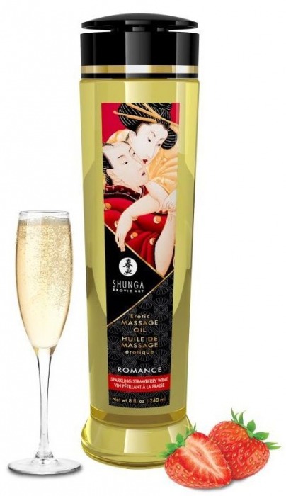 Массажное масло с ароматом клубники и шампанского Romance - 240 мл. - Shunga - купить с доставкой в Новосибирске