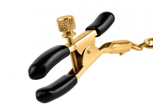Чёрные с золотом зажимы на соски Gold Chain Nipple Clamps - Pipedream - купить с доставкой в Новосибирске