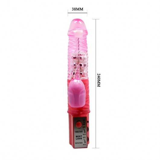 Розовый вибратор-ротатор с клиторальным стимулятором - 24 см. - Baile