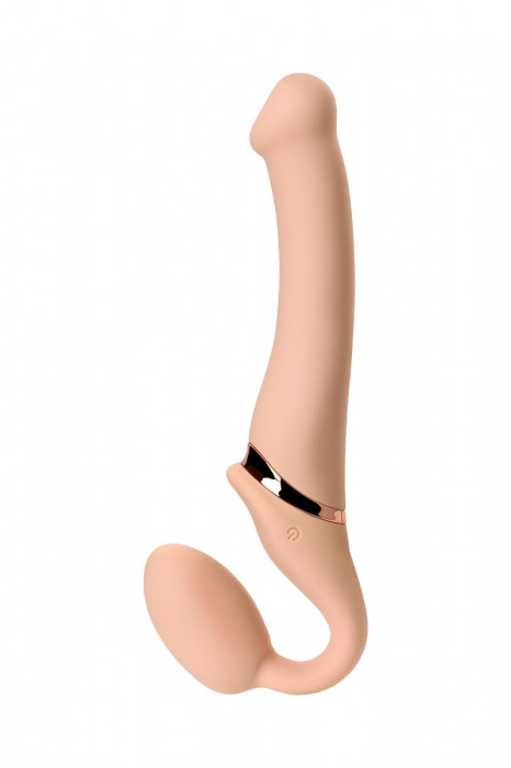 Телесный безремневой вибрострапон Silicone Bendable Strap-On M - Strap-on-me - купить с доставкой в Новосибирске