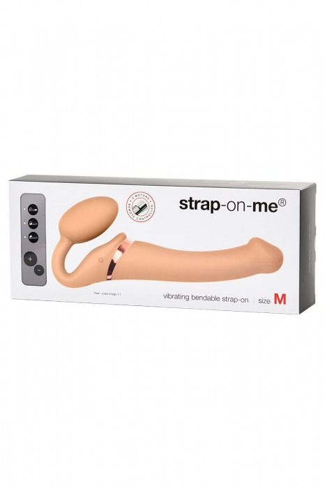 Телесный безремневой вибрострапон Silicone Bendable Strap-On M - Strap-on-me - купить с доставкой в Новосибирске