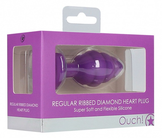 Фиолетовая анальная пробка Regular Ribbed Diamond Heart Plug - 7 см. - Shots Media BV - купить с доставкой в Новосибирске