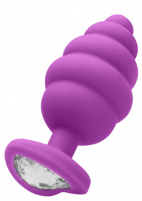 Фиолетовая анальная пробка Regular Ribbed Diamond Heart Plug - 7 см. - Shots Media BV - купить с доставкой в Новосибирске