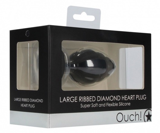 Черная анальная пробка Large Ribbed Diamond Heart Plug - 8 см. - Shots Media BV - купить с доставкой в Новосибирске
