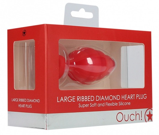 Красная анальная пробка Large Ribbed Diamond Heart Plug - 8 см. - Shots Media BV - купить с доставкой в Новосибирске