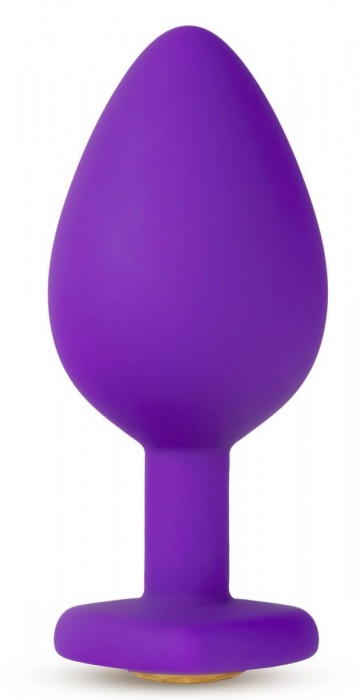 Фиолетовая анальная пробка Bling Plug Medium с золотистым стразом - 8,3 см. - Blush Novelties - купить с доставкой в Новосибирске