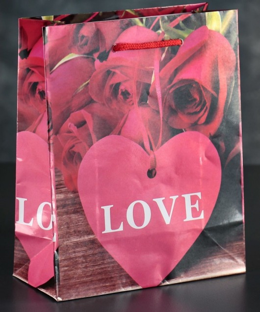 Подарочный пакет Love с розочками и сердечками - 23 х 18 см. - Сима-Ленд - купить с доставкой в Новосибирске