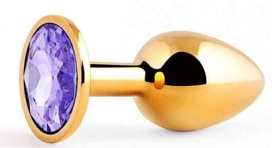 Золотистая анальная пробка с фиолетовым стразом - 7,2 см. - Anal Jewelry Plug - купить с доставкой в Новосибирске
