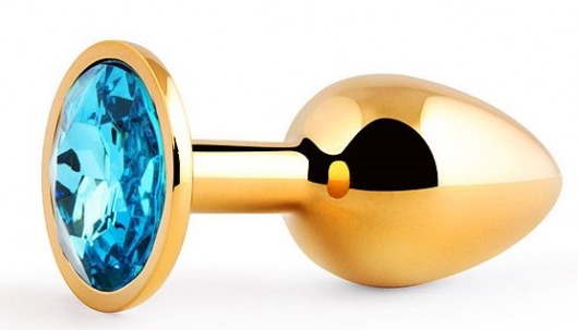 Золотистая анальная пробка с голубым стразом - 7,2 см. - Anal Jewelry Plug - купить с доставкой в Новосибирске