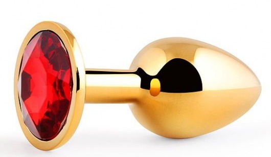 Золотистая анальная пробка с красным стразом - 7,2 см. - Anal Jewelry Plug - купить с доставкой в Новосибирске