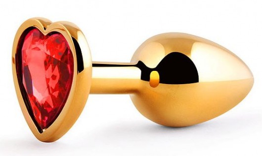 Золотистая анальная пробка с красным стразом-сердечком - 7 см. - Anal Jewelry Plug - купить с доставкой в Новосибирске
