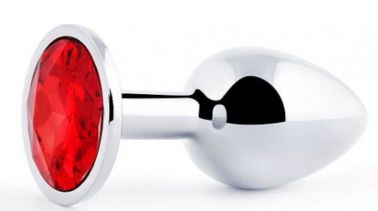 Серебристая анальная пробка с красным стразом - 7,2 см. - Anal Jewelry Plug - купить с доставкой в Новосибирске