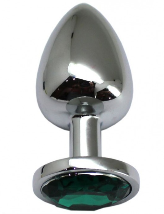 Серебристая анальная пробка с изумрудным кристаллом - 9 см. - Eroticon