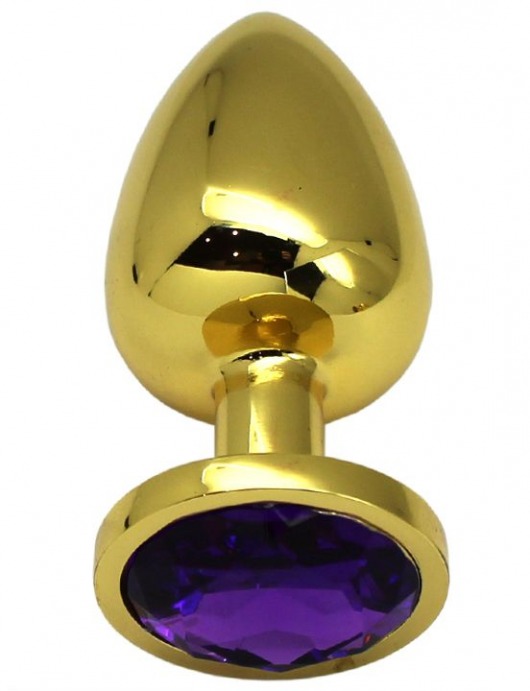 Золотистая анальная пробка с фиолетовым кристаллом - 9 см. - Eroticon