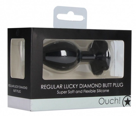 Черная анальная пробка с прозрачным кристаллом-клевером Lucky Diamond Butt Plug - 9,6 см. - Shots Media BV - купить с доставкой в Новосибирске