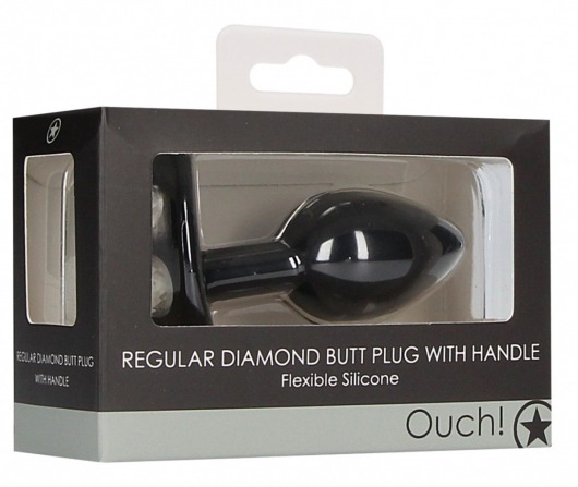 Черная анальная пробка Diamond Butt Plug With Handle - 9,1 см. - Shots Media BV