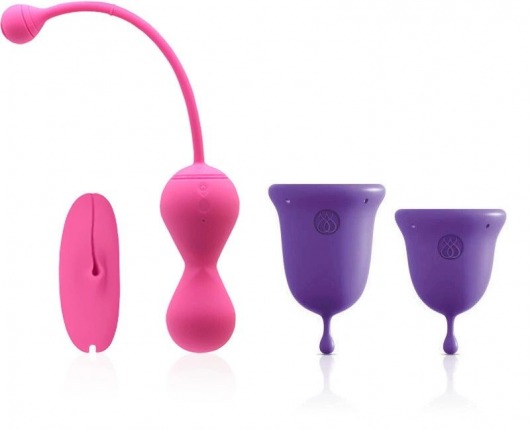 Подарочный набор: розовый тренажер Кегеля MAGIC KEGEL MASTER 2 и фиолетовые менструальные чаши - Magic Motion