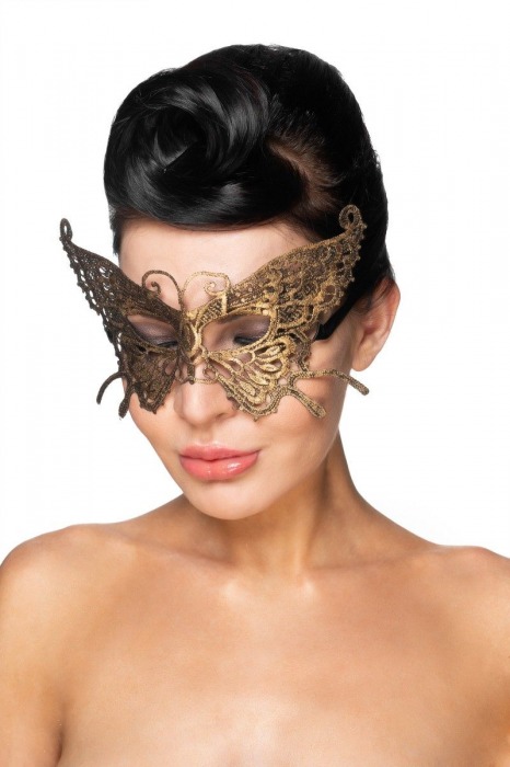 Золотистая карнавальная маска  Шаула - Джага-Джага купить с доставкой