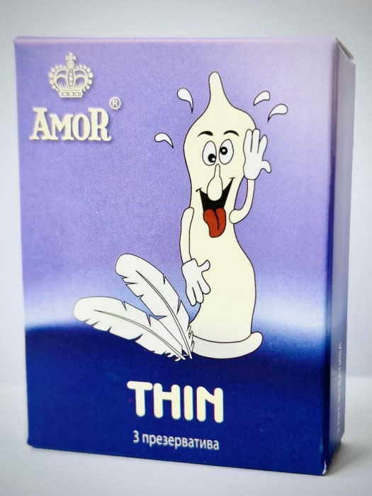 Супертонкие презервативы AMOR Thin  Яркая линия  - 3 шт. - AMOR - купить с доставкой в Новосибирске