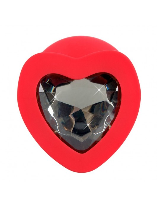 Красная силиконовая анальная пробка с черным стразом-сердечком - 9,3 см. - Orion - купить с доставкой в Новосибирске