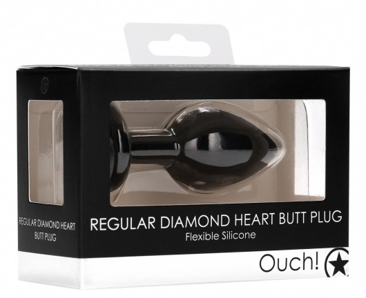 Черная анальная пробка с прозрачным стразом Diamond Heart Butt Plug - 7,3 см. - Shots Media BV - купить с доставкой в Новосибирске