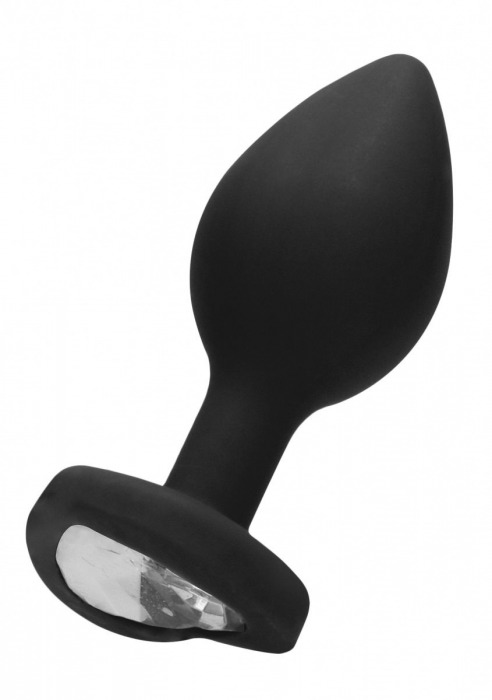 Черная анальная пробка с прозрачным стразом Diamond Heart Butt Plug - 7,3 см. - Shots Media BV - купить с доставкой в Новосибирске