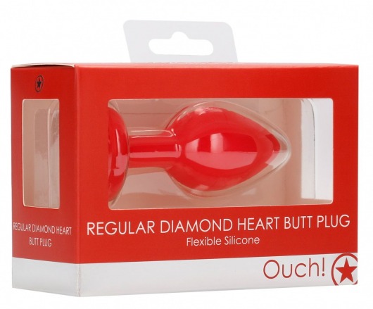 Красная анальная пробка с прозрачным стразом Diamond Heart Butt Plug - 7,3 см. - Shots Media BV - купить с доставкой в Новосибирске