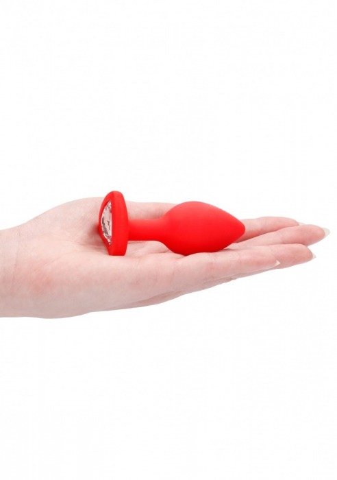 Красная анальная пробка с прозрачным стразом Diamond Heart Butt Plug - 7,3 см. - Shots Media BV - купить с доставкой в Новосибирске