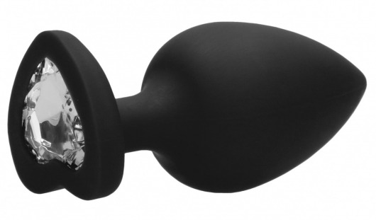 Черная анальная пробка с прозрачным стразом Extra Large Diamond Heart Butt Plug - 9,5 см. - Shots Media BV - купить с доставкой в Новосибирске