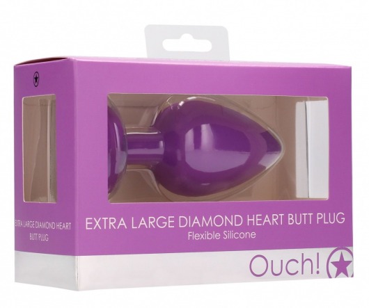 Фиолетовая анальная пробка с прозрачным стразом Extra Large Diamond Heart Butt Plug - 9,5 см. - Shots Media BV - купить с доставкой в Новосибирске