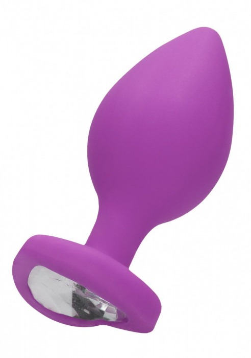 Фиолетовая анальная пробка с прозрачным стразом Extra Large Diamond Heart Butt Plug - 9,5 см. - Shots Media BV - купить с доставкой в Новосибирске
