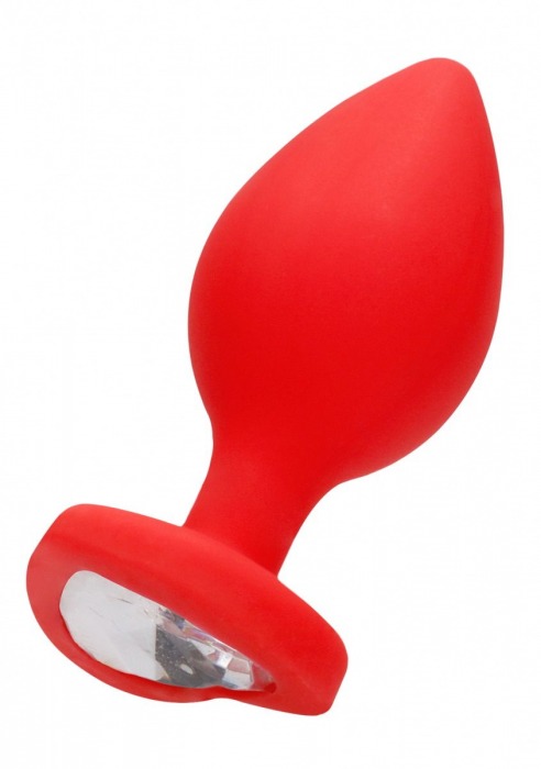 Красная анальная пробка с прозрачным стразом Extra Large Diamond Heart Butt Plug - 9,5 см. - Shots Media BV - купить с доставкой в Новосибирске