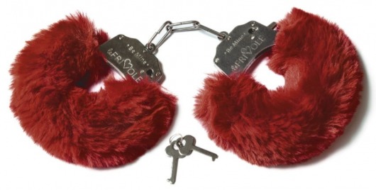 Шикарные бордовые меховые наручники с ключиками - Le Frivole - купить с доставкой в Новосибирске