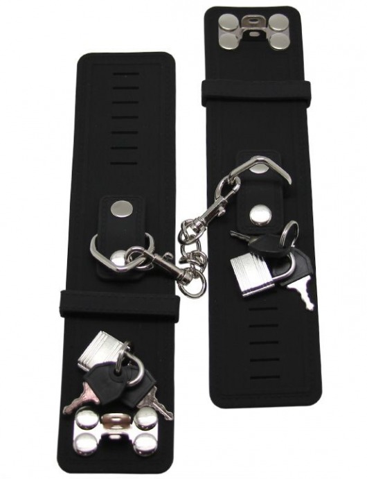Черные силиконовые наручники с фиксацией на карабинах - Eroticon - купить с доставкой в Новосибирске