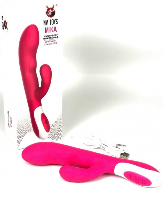 Ярко-розовый вибратор-кролик Mika - 21,5 см. - NV Toys
