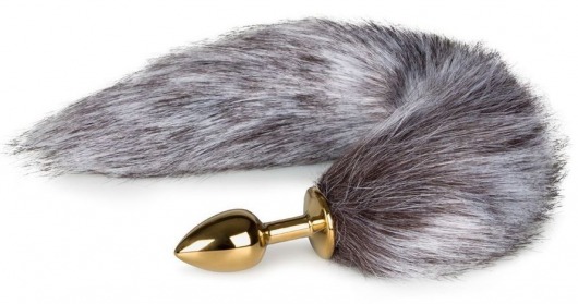 Золотистая анальная пробка с серым пушистым хвостом Fox Tail Plug - Easy toys - купить с доставкой в Новосибирске
