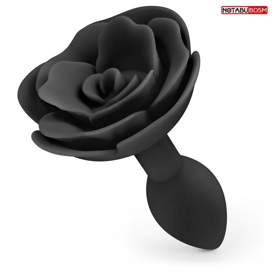 Черная гладкая анальная втулка-роза - Bior toys - купить с доставкой в Новосибирске