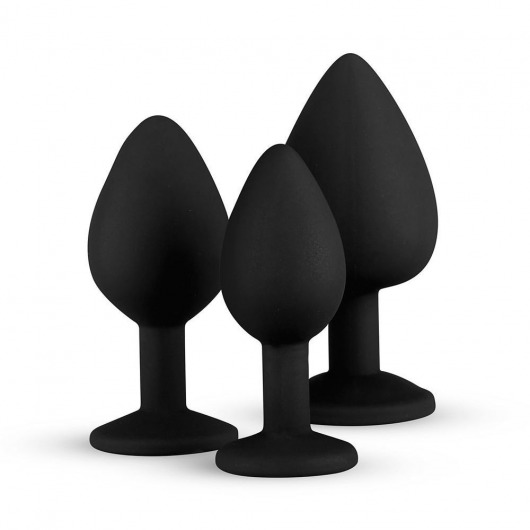 Набор из 3 черных анальных пробок со стразами Diamond Plug Set - Easy toys - купить с доставкой в Новосибирске