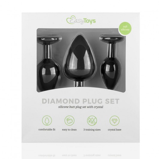 Набор из 3 черных анальных пробок со стразами Diamond Plug Set - Easy toys - купить с доставкой в Новосибирске