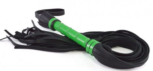 Черная многохвостая плеть с зеленой лаковой ручкой - 60 см. - Sitabella - купить с доставкой в Новосибирске