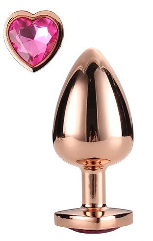 Золотистая анальная втулка с кристаллом-сердечком розового цвета - 7,1 см. - Dream Toys - купить с доставкой в Новосибирске