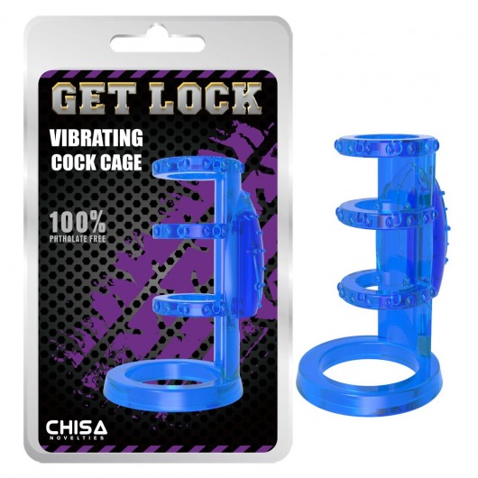 Синяя насадка-клетка с вибрацией Vibrating Cock Cage - 7,6 см. - Chisa - в Новосибирске купить с доставкой