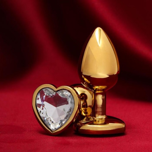Золотистая анальная пробка с прозрачным кристаллом в форме сердца - Сима-Ленд - купить с доставкой в Новосибирске