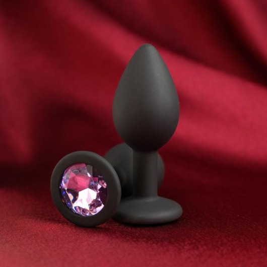 Черная анальная пробка с лиловым кристаллом - 7,2 см. - Сима-Ленд - купить с доставкой в Новосибирске