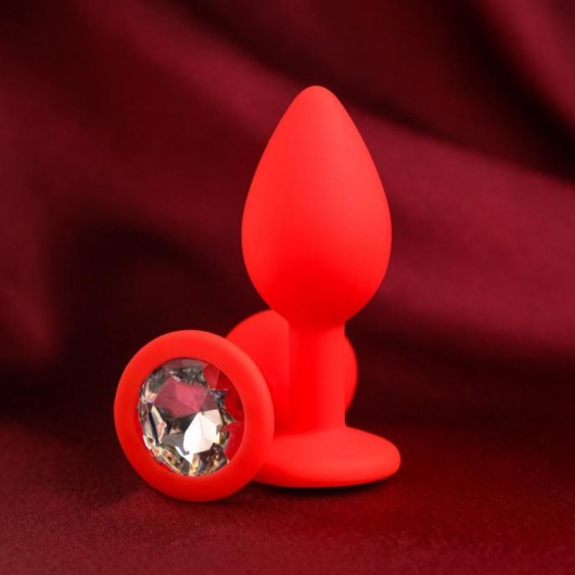 Красная анальная пробка с прозрачным кристаллом - 7,2 см. - Сима-Ленд - купить с доставкой в Новосибирске