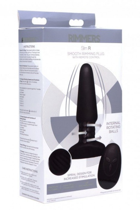 Черная анальная пробка Slim R Smooth Rimming Plug with Remote - 14 см. - XR Brands